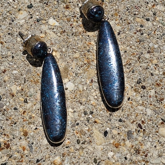 Sterling Silver Navajo Chrysocolla Earrings - Picture 2 of 7